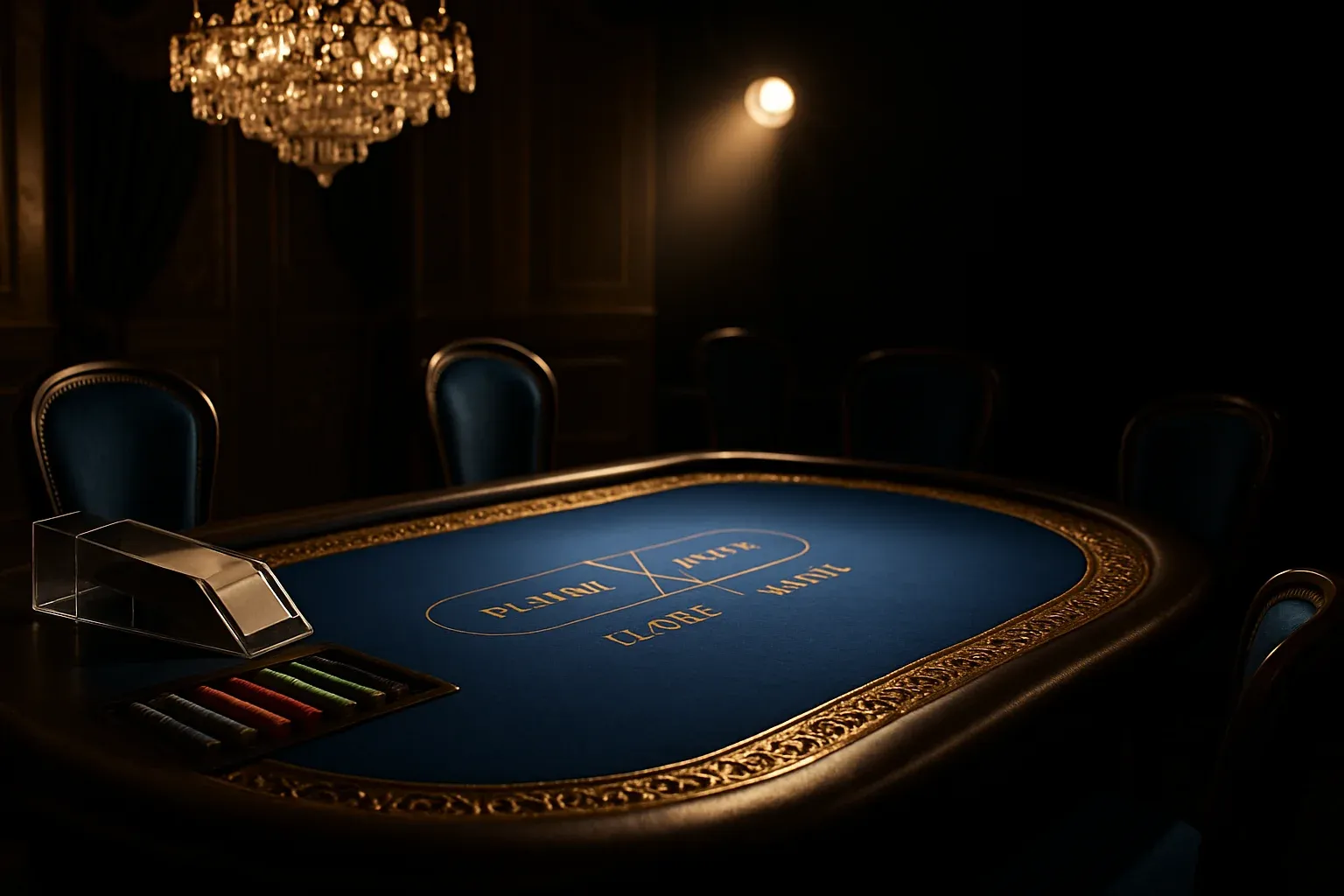 Hyperrealistic live baccarat studio in the Philippines with blue felt table