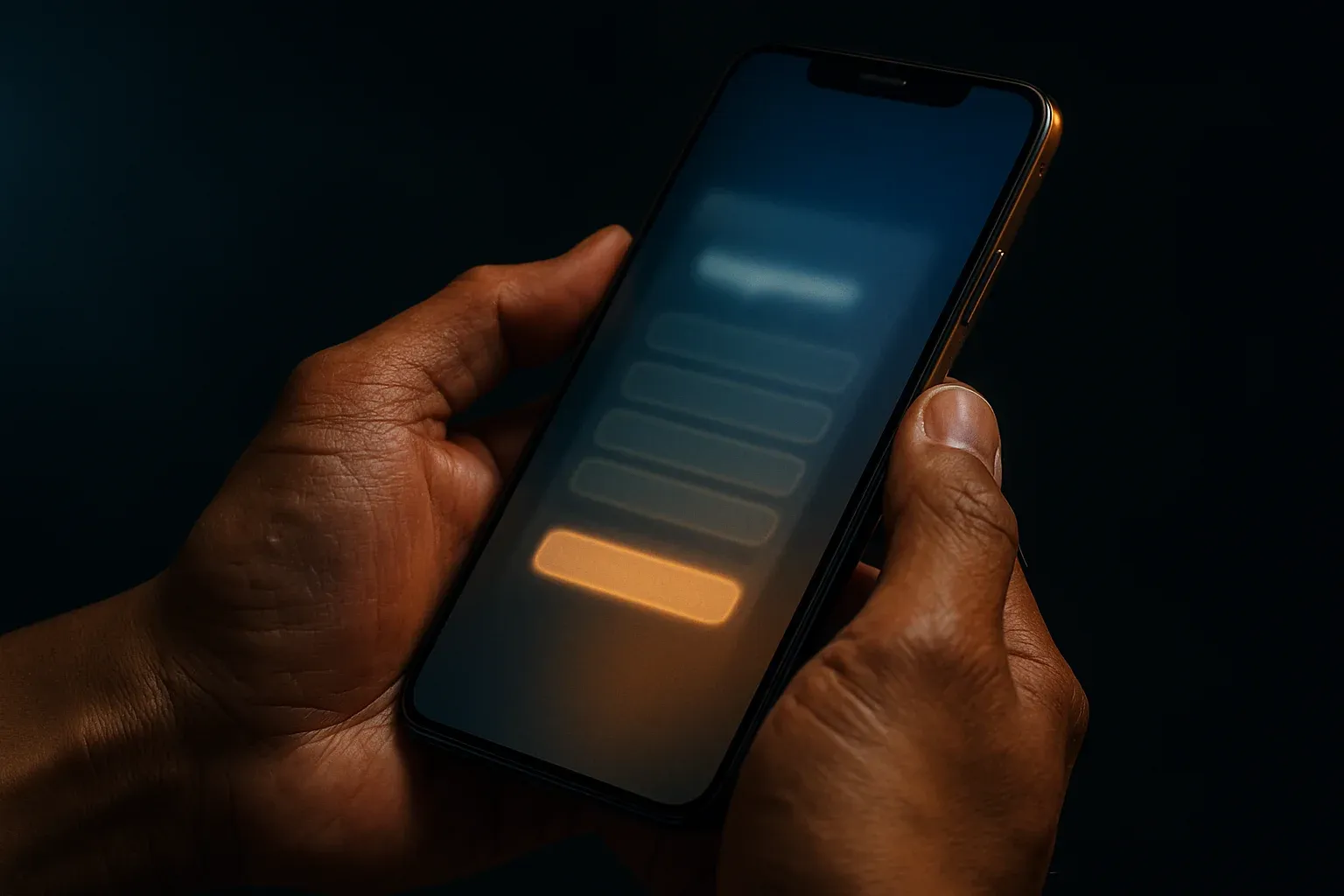 Filipino man's hands holding smartphone with glowing registration screen interface