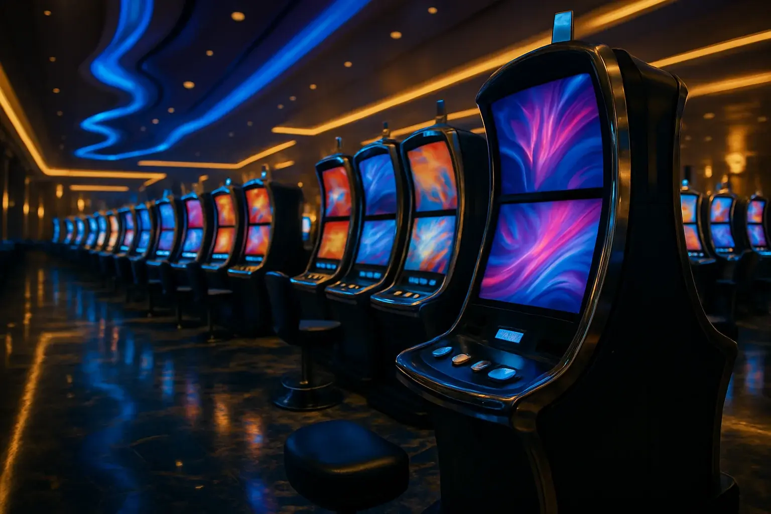 Premium Philippine casino slots floor at night inside Manila resort